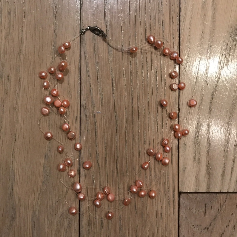 Pink / coral 3 tier beaded necklace